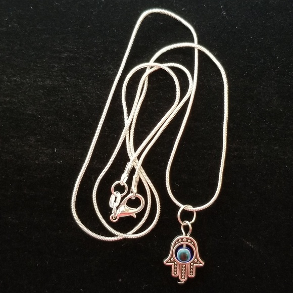 Hamsa & Evil Eye 22"\ .925 Sterling Silver Neckla - Picture 2 of 7